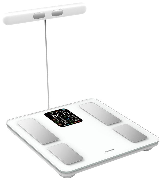 Klausberg Smarte Bluetooth Personenwaage mit Körperanalyse und Griff – Gewicht, BMI, Fettanteil, Muskelmasse, Farbdisplay