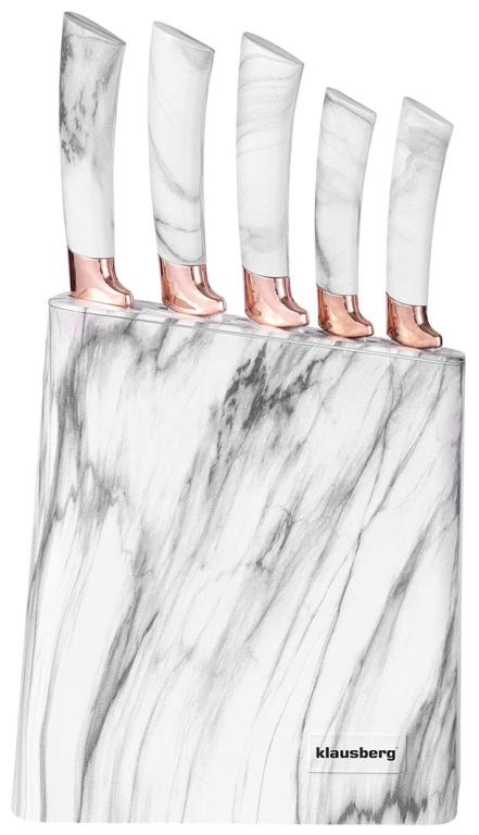 Klausberg Ensemble de Couteaux avec Bloc - Design Blanc et Or Rose, 6 pièces