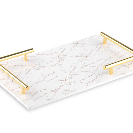 Melamin-Servierplatte – Tablett Marmoroptik Weiß Gold 40x24cm
