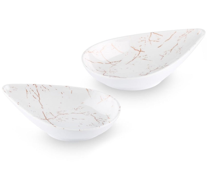 Melamine teardrop bowls white marble design