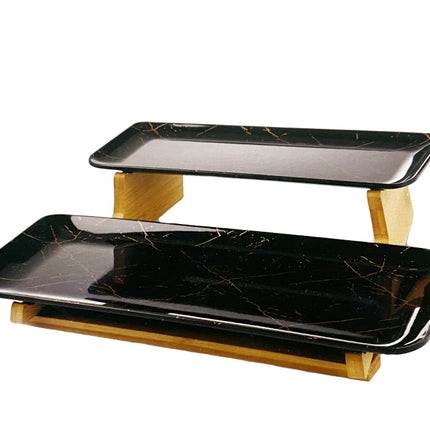 Melamine etagiere 2 laag Marmer design-zwart