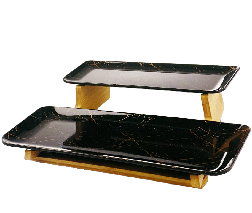 Étagère en mélamine 2 niveaux design marbre noir