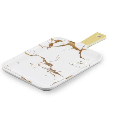 Melamin-Servierplatte rechteckig Marmoroptik weiß-gold