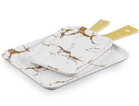 Melamine serving board rectangular marble look white-gold