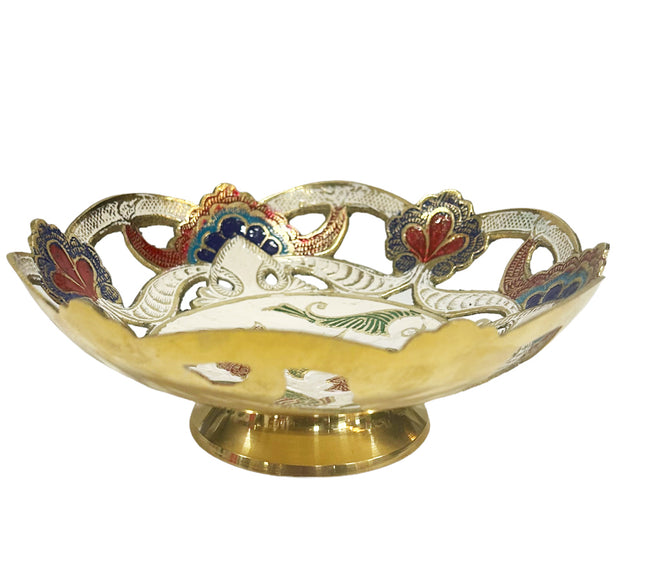 Messingschale, bemalt, weiß, Ø 18 cm
