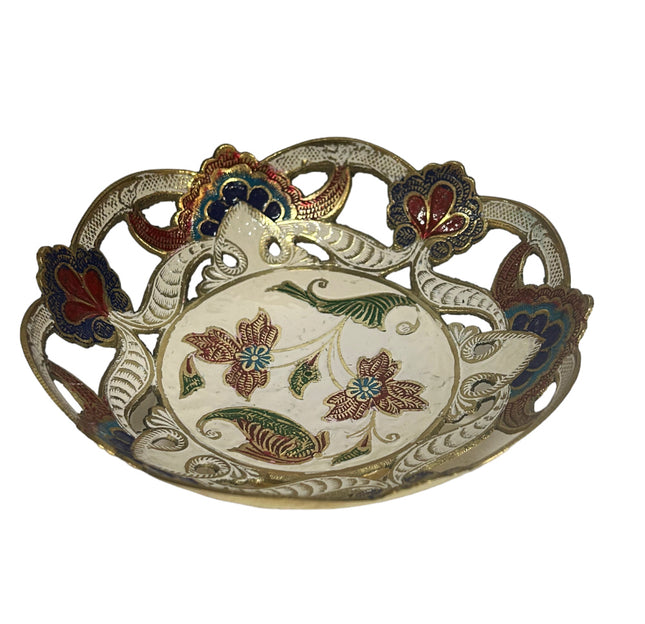 Messingschale, bemalt, weiß, Ø 18 cm