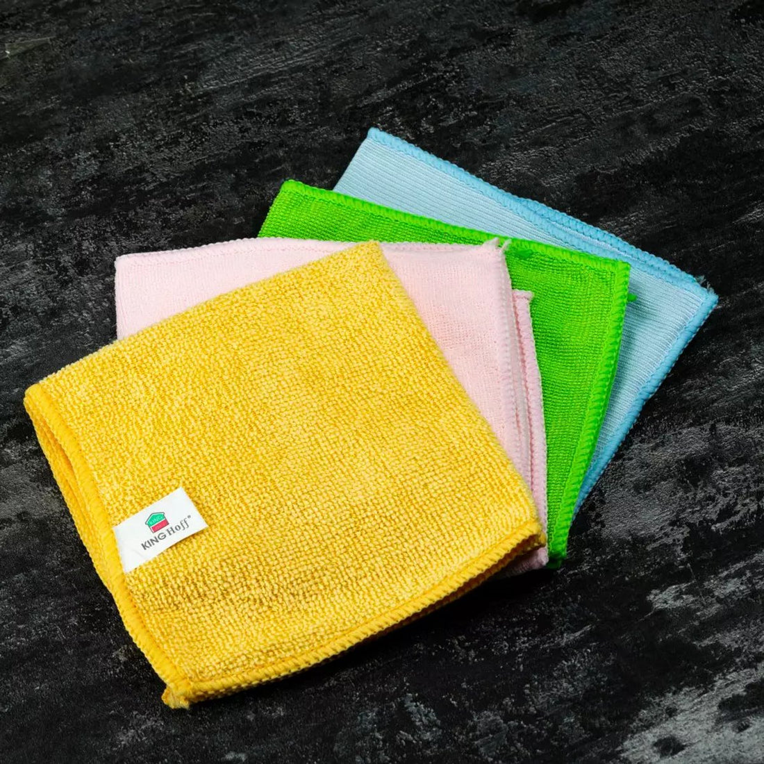 Kinghoff KH2115 Lot de 4 chiffons en microfibres codés par couleur (32 x 32 cm) pour meubles, vitres, cuisine et plus