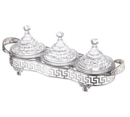 3-piece glass tajine set silver-coloured