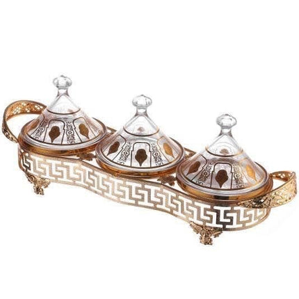 Tajine set glas 3 delig goudkleurig