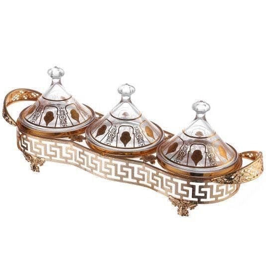 3-piece glass tajine set gold-colored
