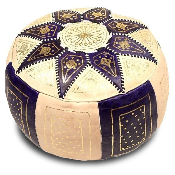 Pouf marocain bleu foncé/blanc