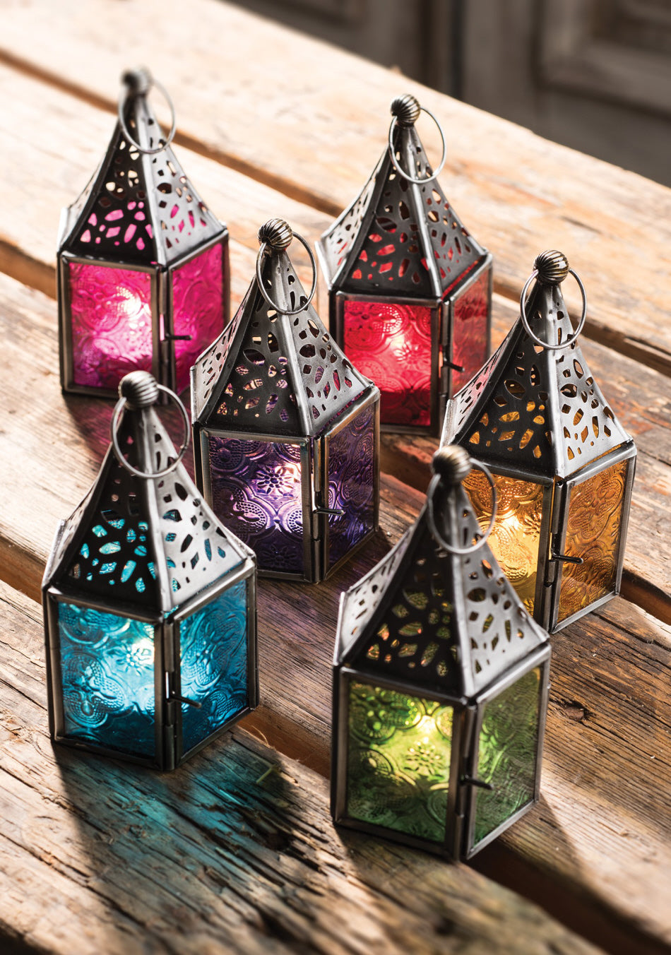 Moroccan Lantern Galvanized Colored Glass