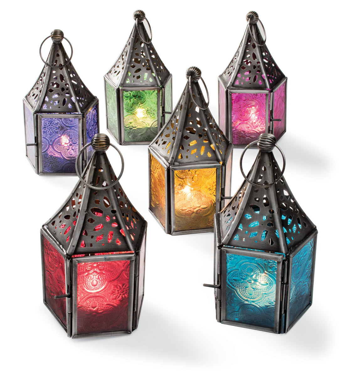 Moroccan Lantern Galvanized Colored Glass