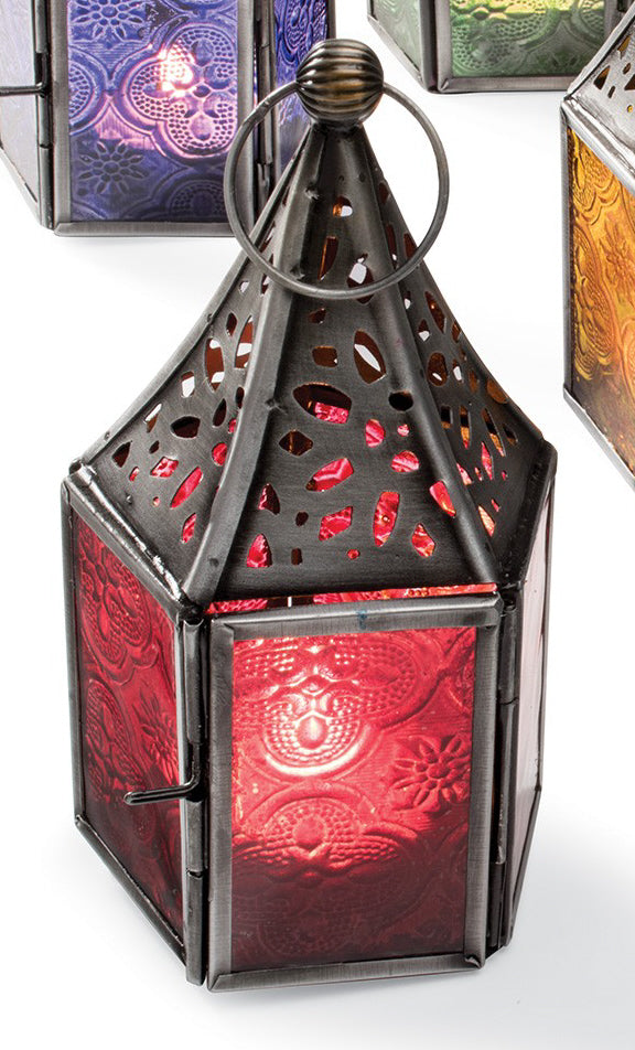 Moroccan Lantern Galvanized Colored Glass