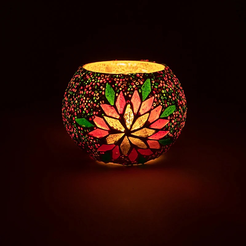 Oriental Mosaic tea light holder leaf