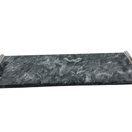 Marmortablett mit silbernen Griffen 40 x 14 cm schwarz