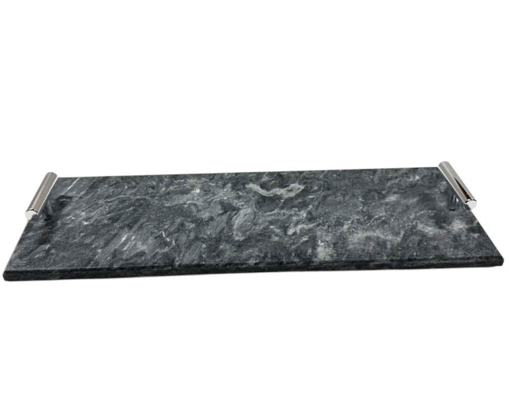 Marmeren dienblad zwart met zilveren handvatten – 30 x 10 cm – foto 2