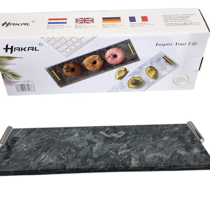 Marmeren dienblad met zilveren hendels 30 x 10 cm zwart