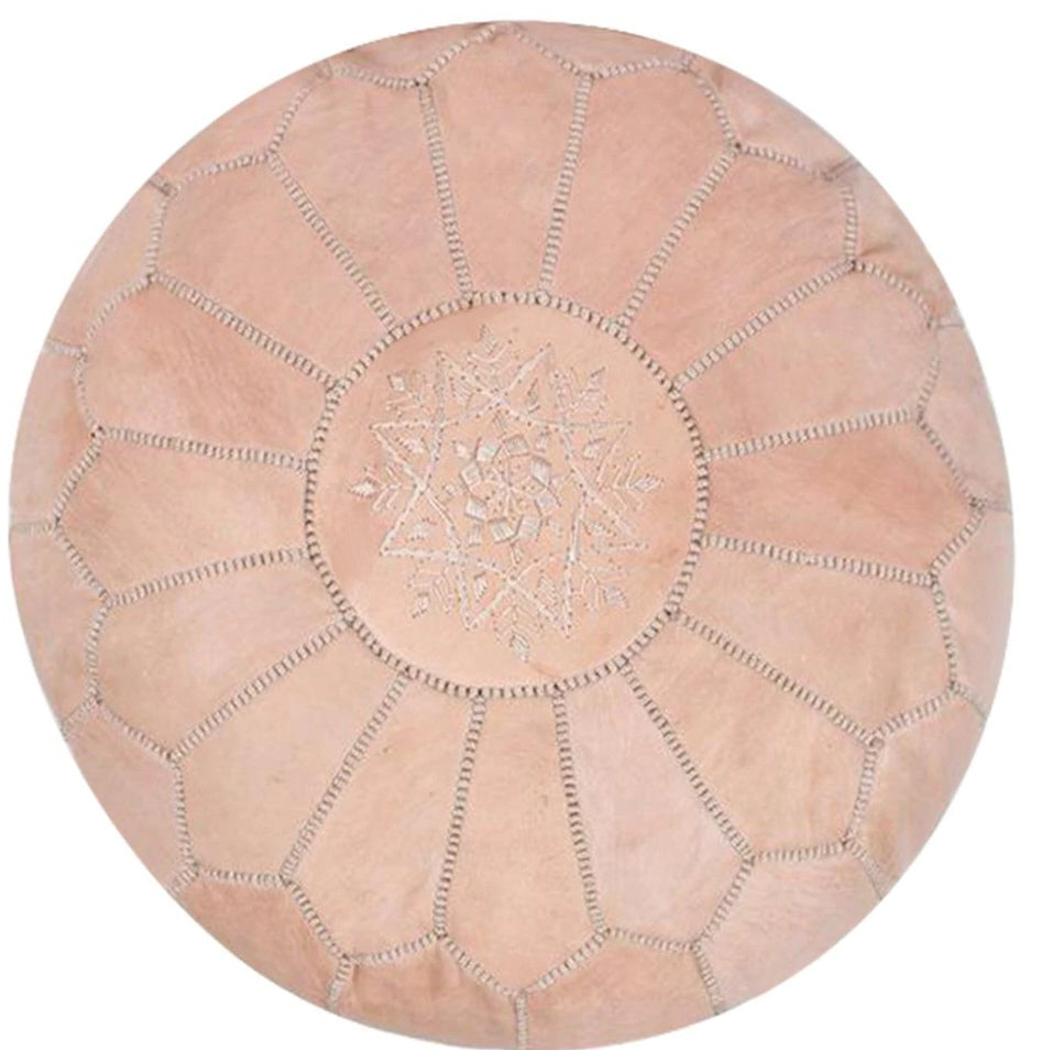 Moroccan Natural Leather Pouf Natural
