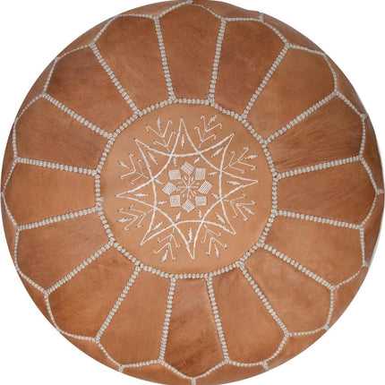 Handgemaakt en stijlvol Marokkaanse Leren Poef - Natural Tan