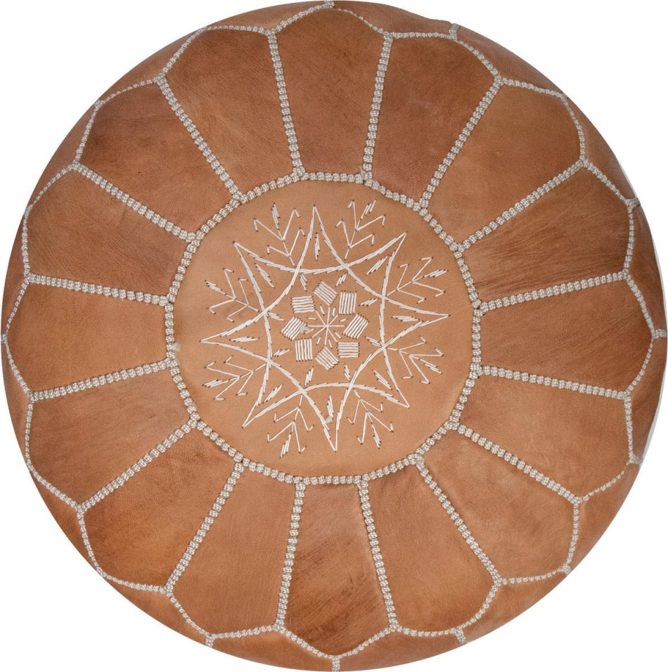 Pouf en cuir marocain fait main et élégant - Tan naturel