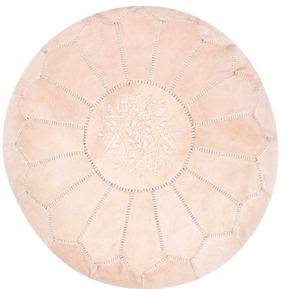 Moroccan Natural Leather Pouf Natural