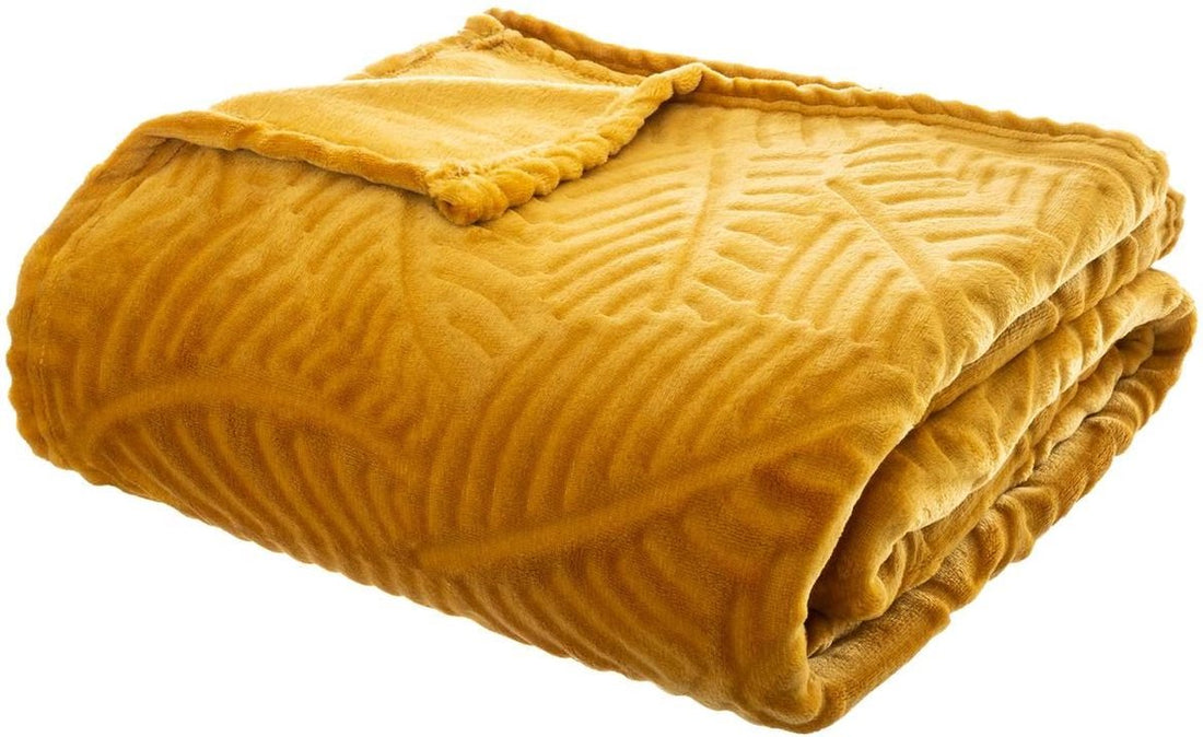 Couverture en flanelle - 220x240 cm - jeté Jaune ocre