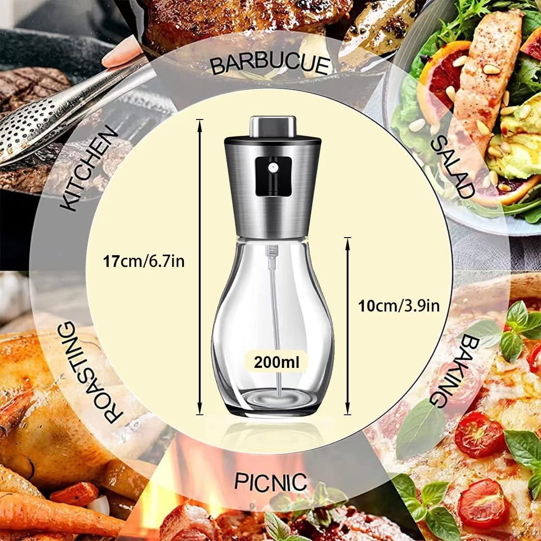 Lot de 2 vaporisateurs d'huile d'olive - Diffuseur d'huile Pompe à huile Spray de cuisson - Acier inoxydable - Rechargeable 200 ml