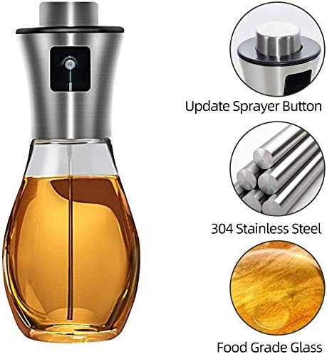 Lot de 2 vaporisateurs d'huile d'olive - Diffuseur d'huile Pompe à huile Spray de cuisson - Acier inoxydable - Rechargeable 200 ml