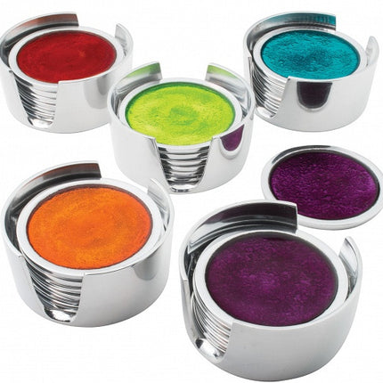 Set aus 4 Aluminium-Untersetzern in Halterung