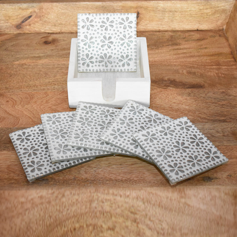 Mozaïek onderzetters flower design – handgemaakt glasmozaïek, 10 x 10 cm