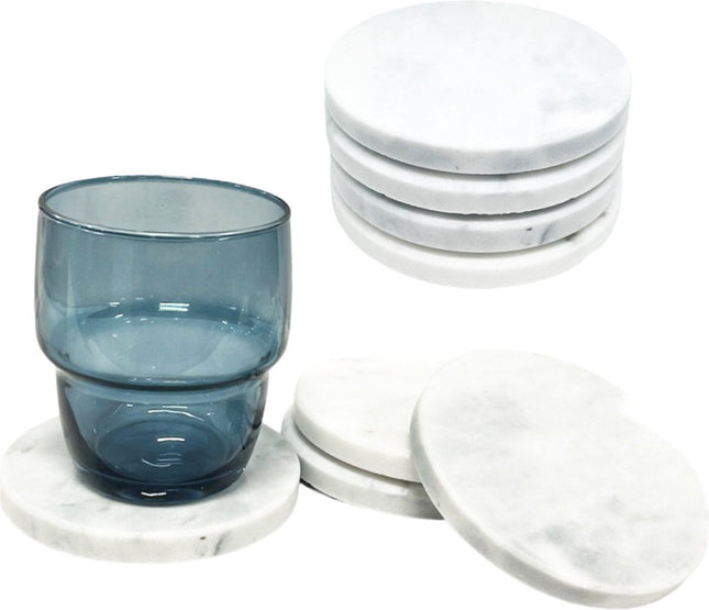 Set aus 8 runden Untersetzern für Gläser D10 cm weißer Marmor