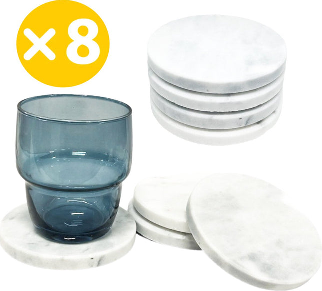 Set aus 8 runden Untersetzern für Gläser D10 cm weißer Marmor