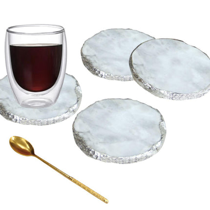 Untersetzer Marmor (Set) weiß - silber