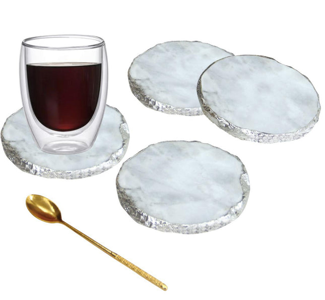 Untersetzer Marmor (Set) weiß - silber
