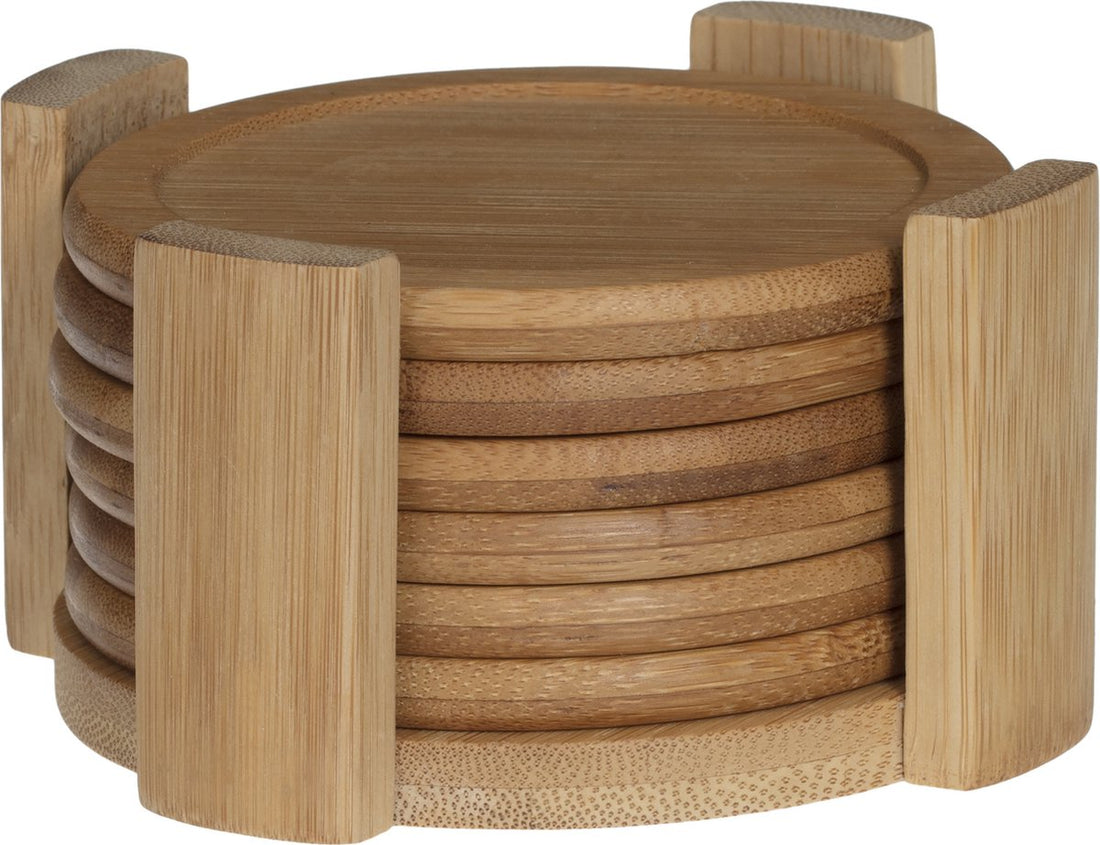 Secret de Gourmet bamboe onderzetters – set van 6 voor glazen, met houder – foto 3