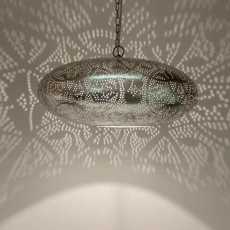 Oosterse filigrain hanglamp ufo – vintage zilver, handgemaakt, Ø 45 cm