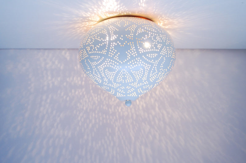 Plafonnier filigrane oriental blanc/or union