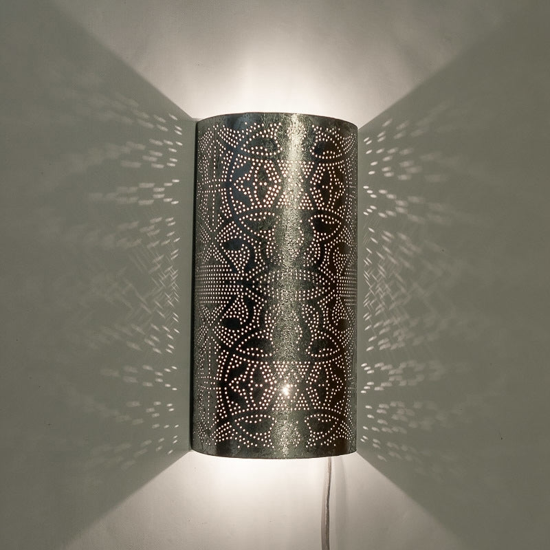 Oriental filigree wall lamp half cylinder silver