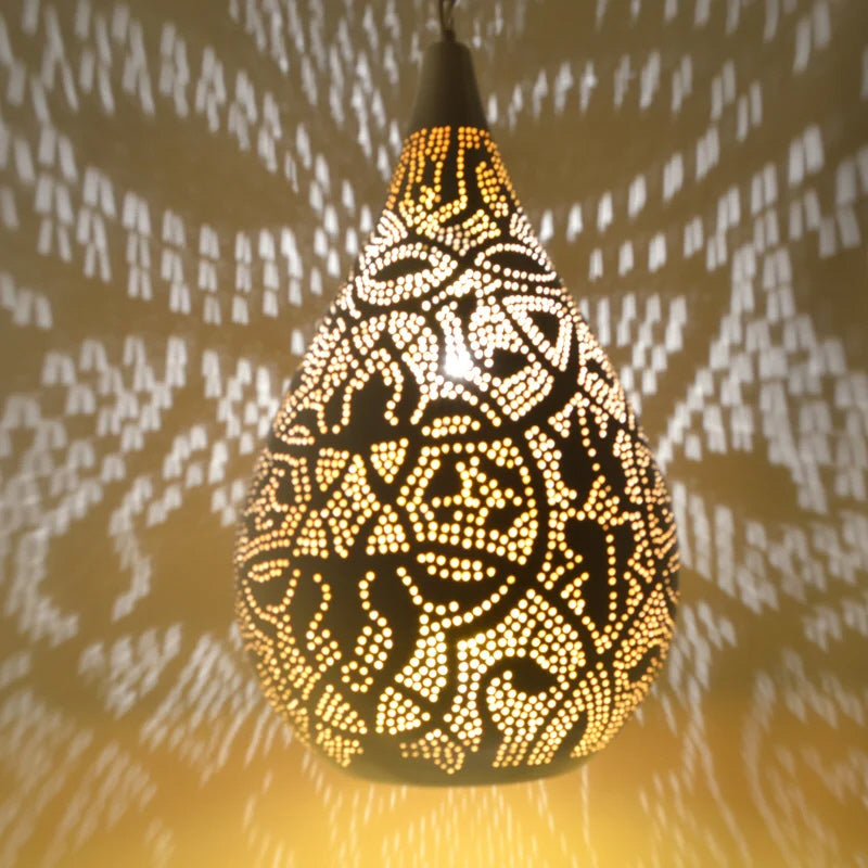 Oriental filigree pendant lamp teardrop white / gold