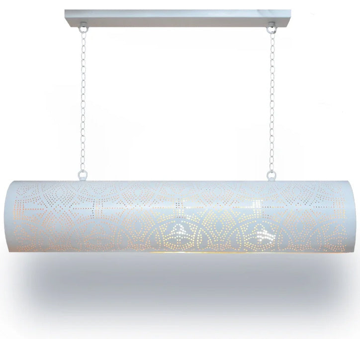 Grote oosterse hanglamp filigrain – horizontaal, wit en vintage goud, 101 cm – foto 3
