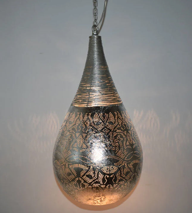 Orientalische Filigran-Hängelampe Tropfen & Draht Vintage Silber
