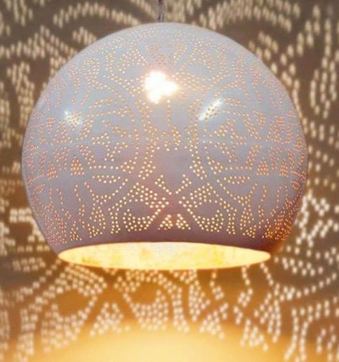 Orientalische Hängelampe im Filigran-Stil - offen - weiß/gold