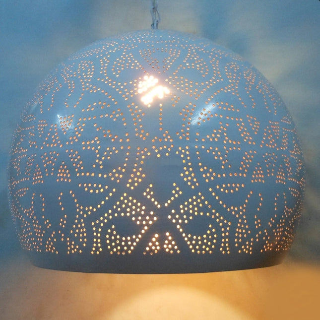 Orientalische Hängelampe im Filigran-Stil - offen - weiß/gold