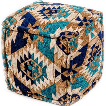 Oosterse kelim design poef blauw vierkant