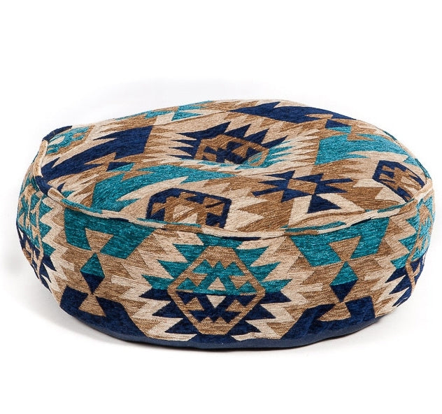Pouf design kilim oriental bleu 15 cm