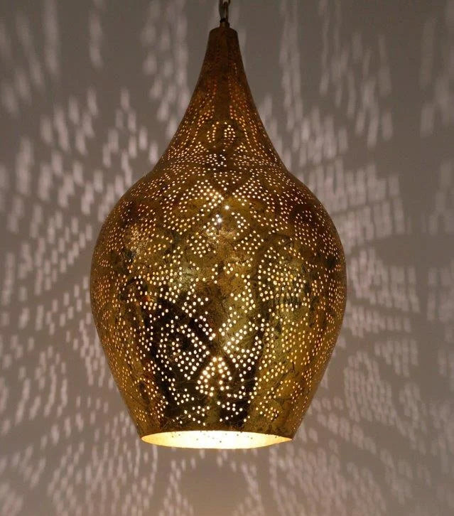 Oriental filigree style vintage gold vase lamp