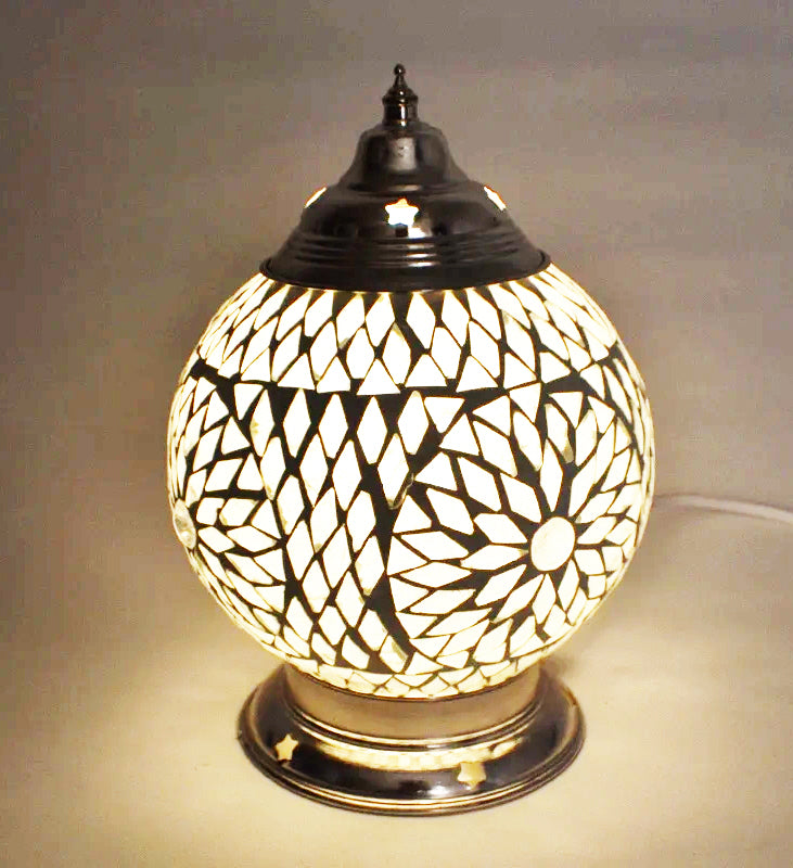 Lampe de table mosaïque orientale Ø15cm noir et blanc