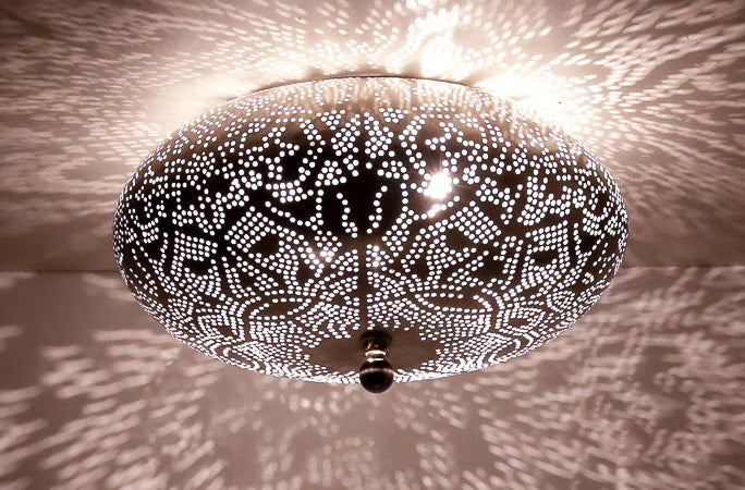 Plafonnier filigrane oriental 25 cm - argent vintage