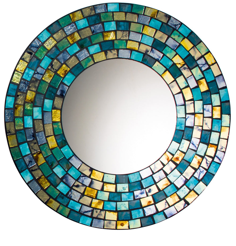 Miroir rond oriental mosaïque turquoise et or 40 cm